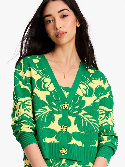 Kate Spade Green And Yellow Tropical Foliage Cardigan Nwt $348